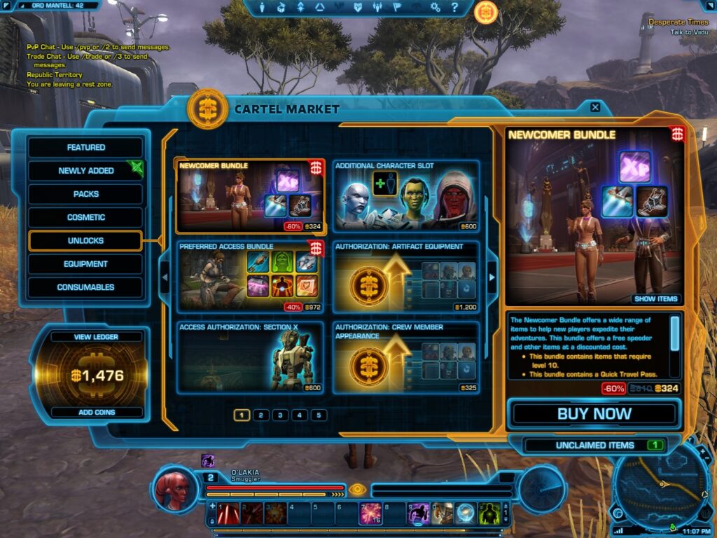 The main page of the cartel market