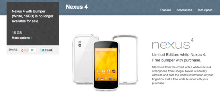 White nexus 4 no longer available on play store