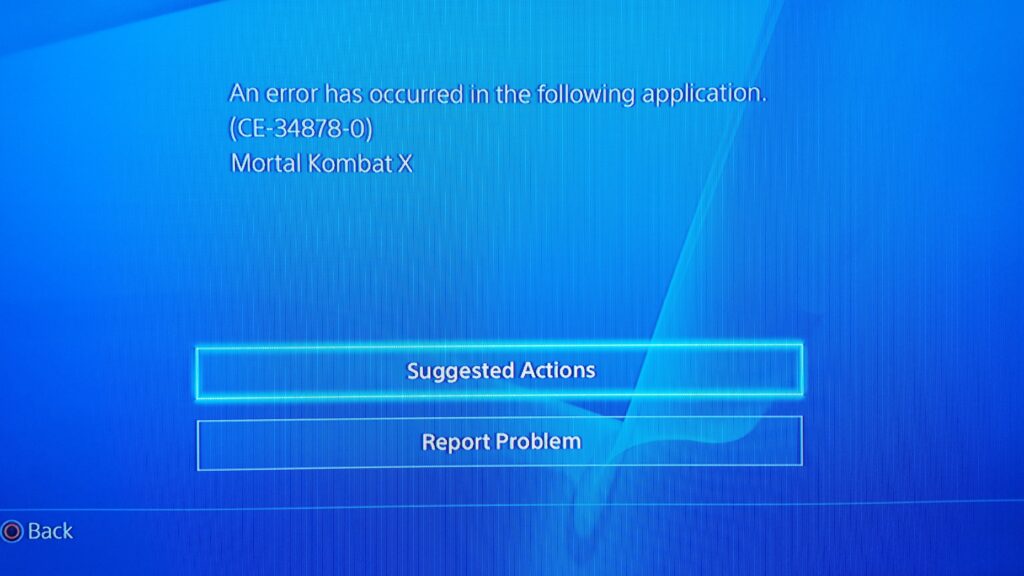 Ps4 error screen when loading mortal kombat x