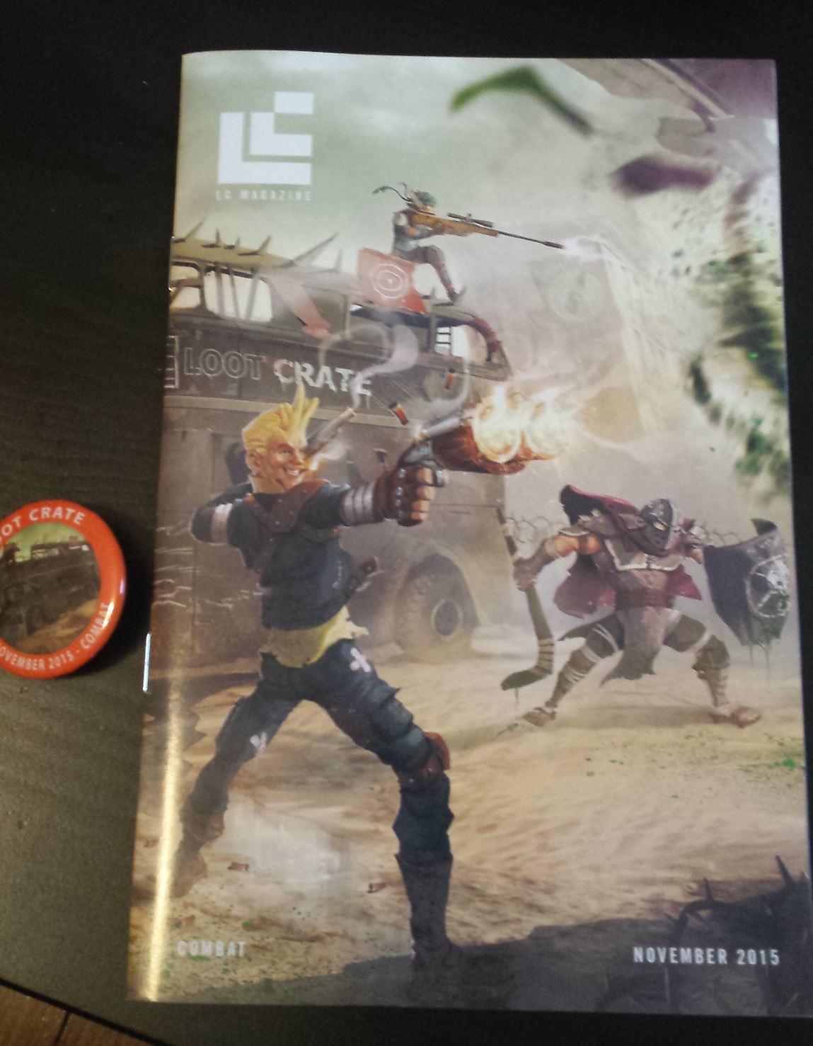 Magazine and pin, loot crate, loot crate review, november loot crate, unboxing