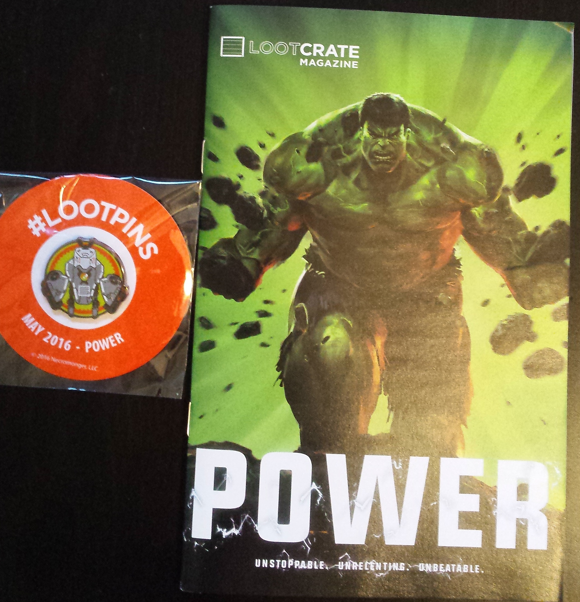 May's loot crate, power, the hulk, loot pins, loot crate magazine