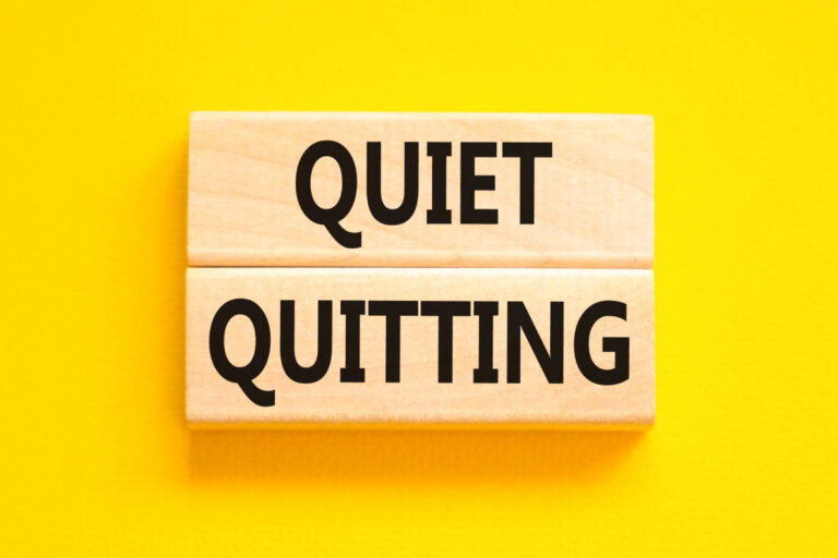 Illustration showing the main idea of quiet quitting in the workplace.